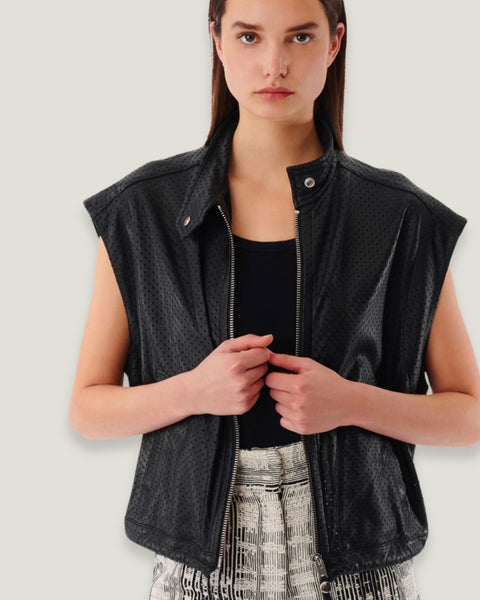 Chaqueta IRO PARIS de piel perforada negra talla L 40