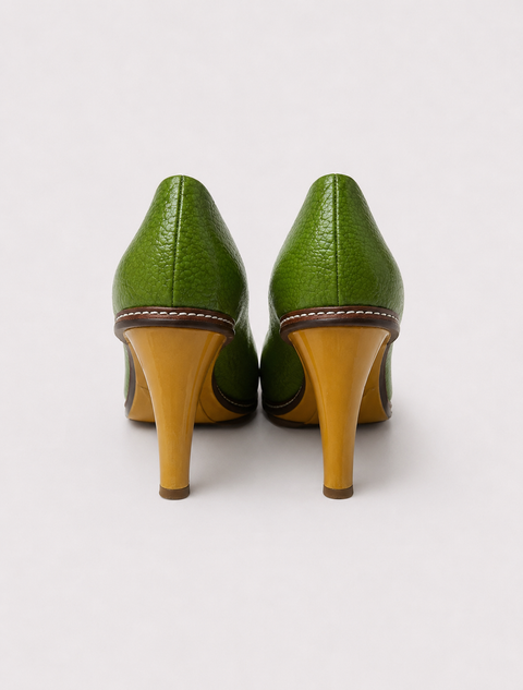 Zapatos de salón de cuero granulado verde con plataforma | CÉLINE