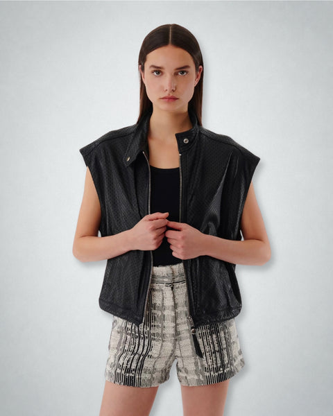 Chaqueta IRO Paris de piel perforada negra | Talla L/40