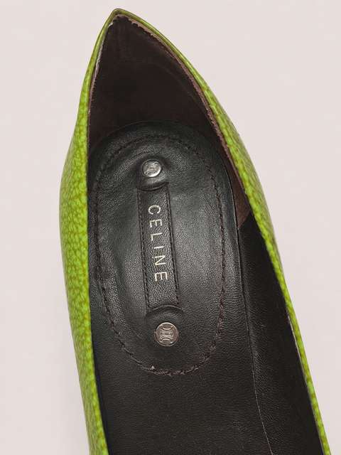 Zapatos de salón de cuero granulado verde con plataforma | CÉLINE