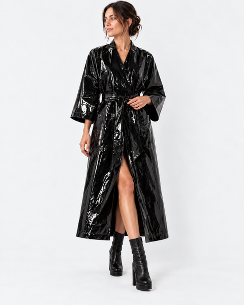 Abrigo largo negro efecto vinilo FILIPPA K, talla 36