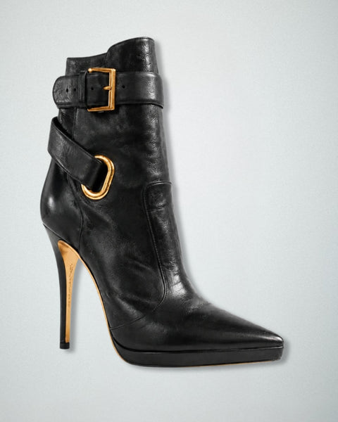 Botines de tacón de aguja negro y oro