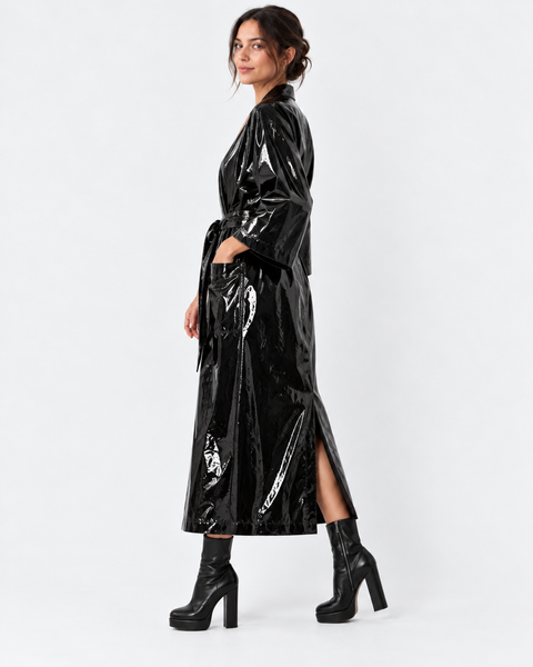 Abrigo largo negro efecto vinilo FILIPPA K para mujer