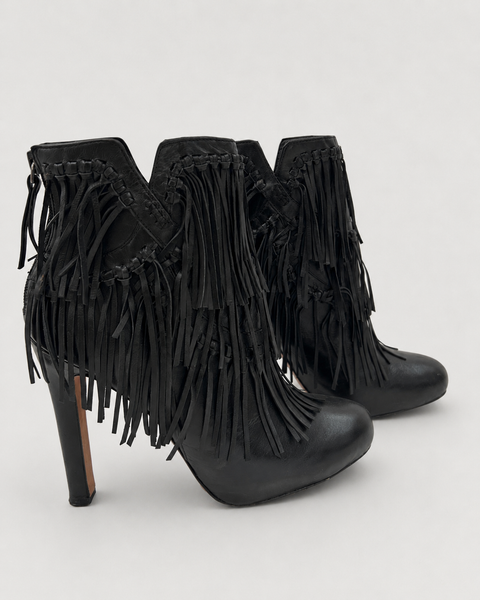 Botines de Piel Negra con Flecos - JEAN-MICHEL CAZABAT