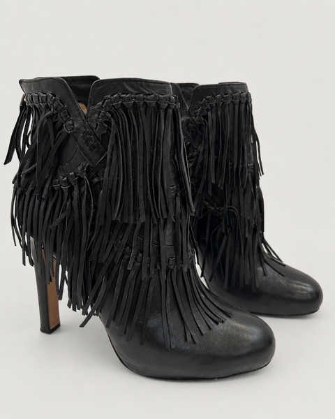 Botines de Piel Negra con Flecos - JEAN-MICHEL CAZABAT