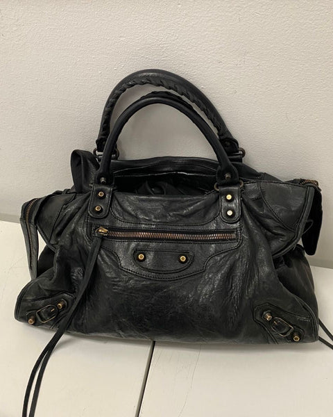 Bolso de cuero negro/azul petróleo - City - BALENCIAGA