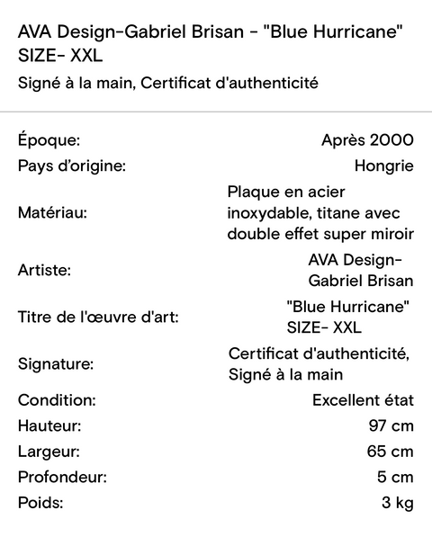 AVA Design - Gabriel Brisan - "Blue Hurricane" SIZE- XXL