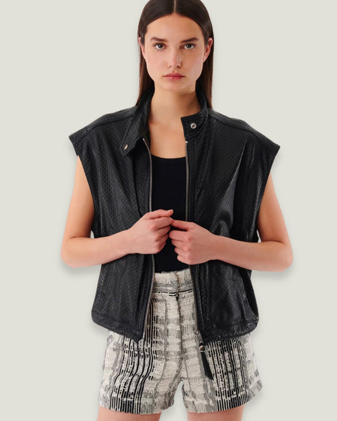 Chaqueta sin mangas IRO Aeria de piel negra microperforada