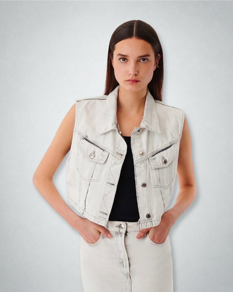 Chaqueta de tejano con bolsillos con cremalleras de IRO Paris, talla 38.