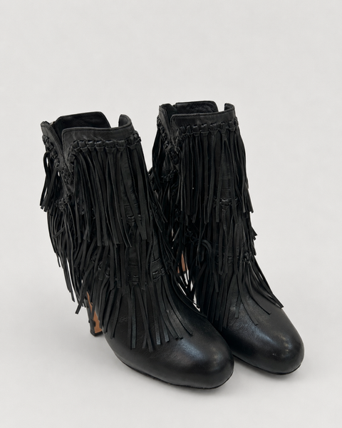 Botines de Piel Negra con Flecos - JEAN-MICHEL CAZABAT