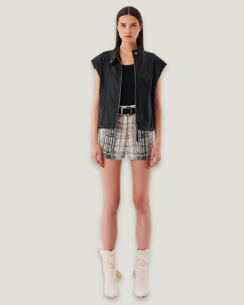 Chaqueta nueva sin mangas IRO PARIS de piel negra microperforada.