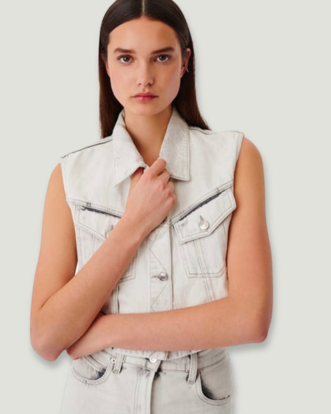 Chaleco denim IRO Paris cropped sin mangas gris claro