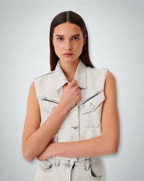 Chaqueta de tejano gris claro con bolsillos con cremalleras de IRO Paris.