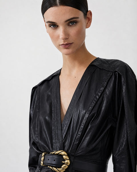 Vestido IRO Paris de piel negro | Talla L/40