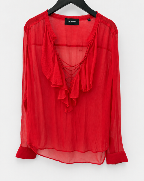 Blusa THE KOOPLES roja con volantes y escote de cordones
