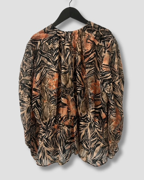 Blusa IRO Paris estampado jungle, talla L 40 desde detras