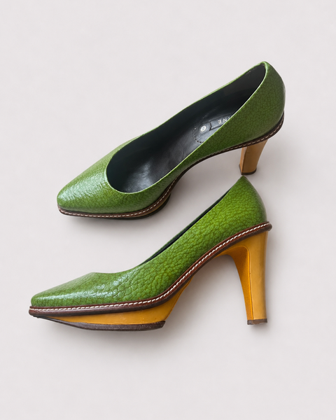 Zapatos de salón de cuero granulado verde con plataforma | CÉLINE