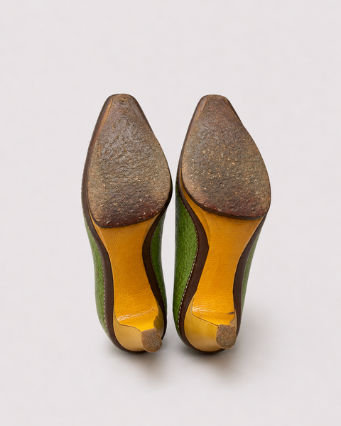 Zapatos de salón de cuero granulado verde con plataforma | CÉLINE
